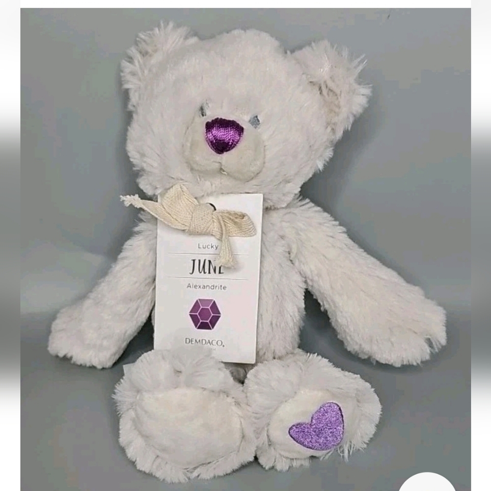 NEW Demdaco June Birthstone Plush Teddy Bear Purple Heart Lucky Alexandrite USA
